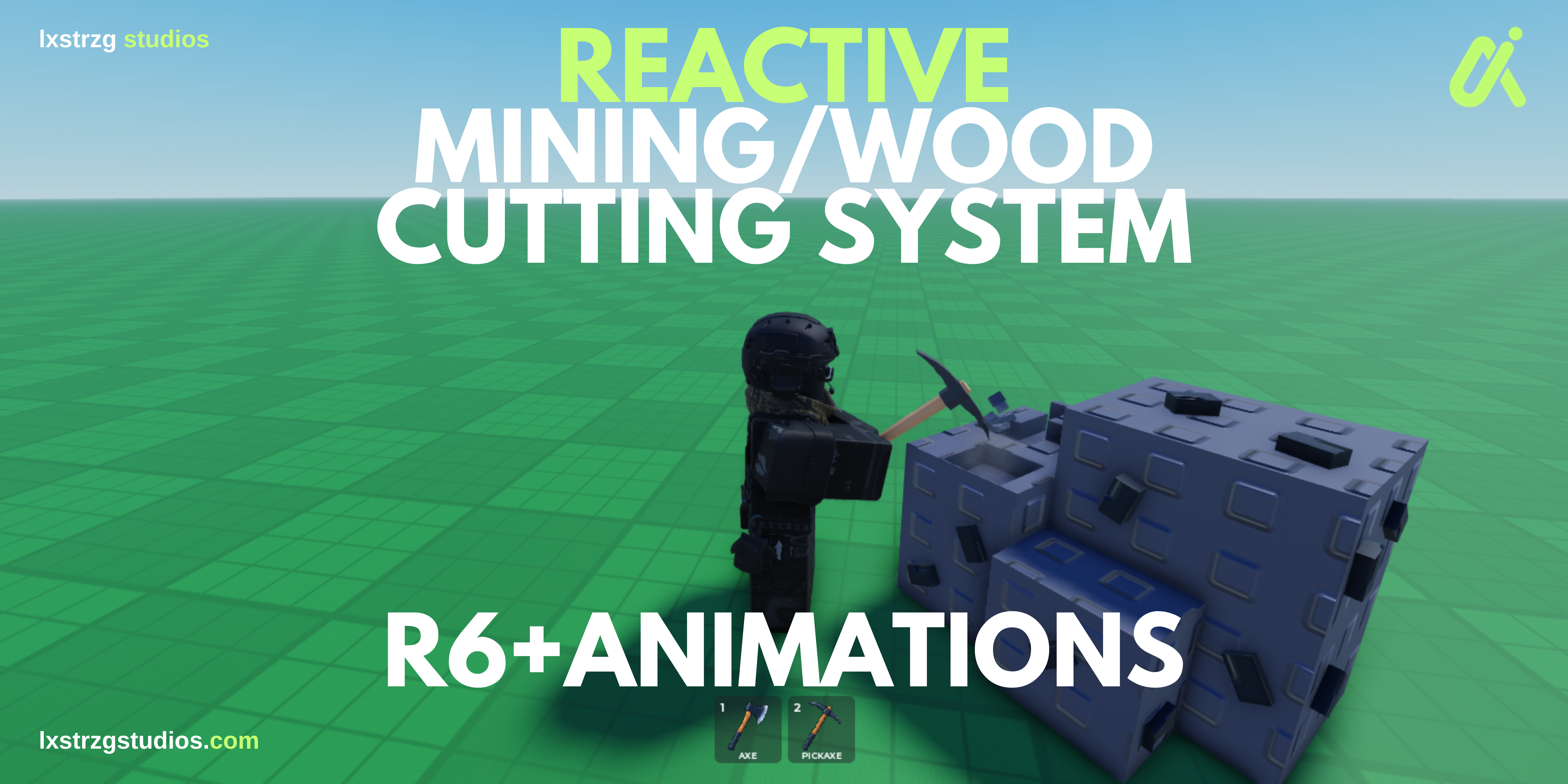 Mining, Tree Chopping & Inventory/Looting System Roblox Studio system cover
