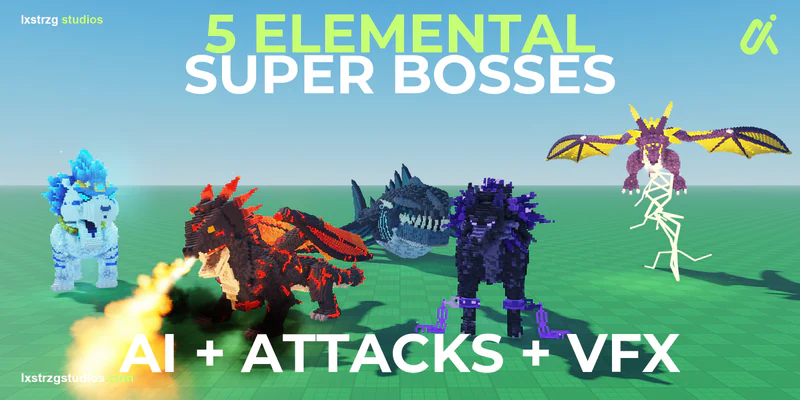 Elemental Bosses Pack - 5 Super Bosses Roblox Studio system cover